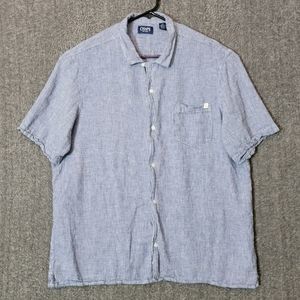 Chaps Shirt Mens 2XL Blue White Houndstooth Check Short Sleeve Linen Blend